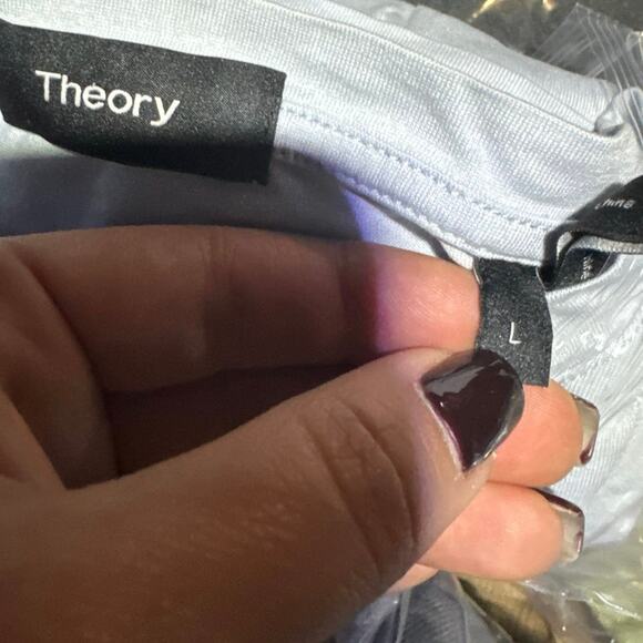 THEORY Blue Top Silk Blend Ribbed Crew Neck Slim Fit Casual Size Large L - Picture 13 of 13